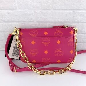 MCM Visetos Mini Zip Pouch Splash Logo Crossbody Bag Pink $650
